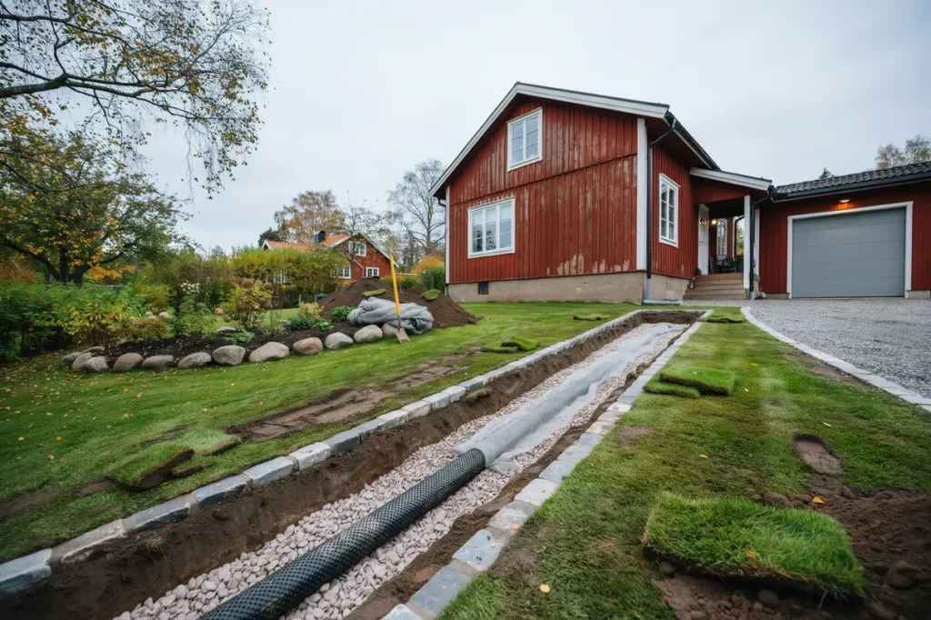 dikning och markavvattning p villatomten s leder du bort vatten och skyddar gr smatta grund och infart